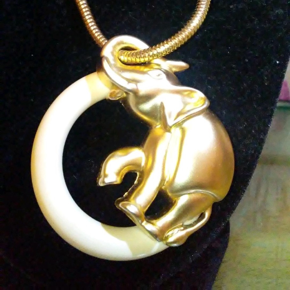 Gold snake link chained Elephant necklace